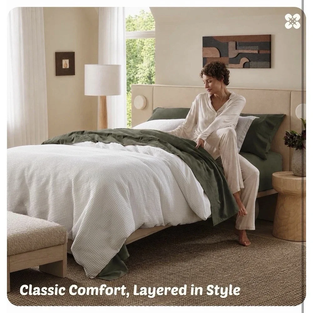 King Size Duvet Cover 100% Cotton Waffle Weave, Coconut White